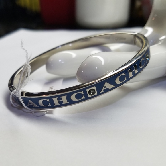 Coach Bangle Bracelet Pave Crystals Peacock Enamel 14k Gold Plate Silver NWT - Picture 5 of 14